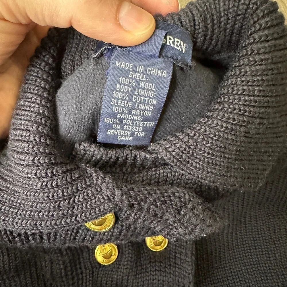 RALPH LAUREN 100% Wool Baby Cardigan Sweater Jacket Navy 12 Months